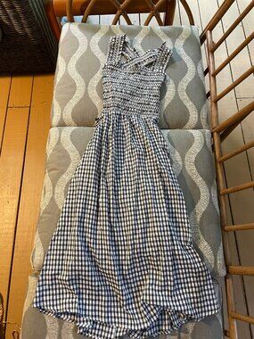 Mango Gingham Smocked Midi Dress 4 NWT
